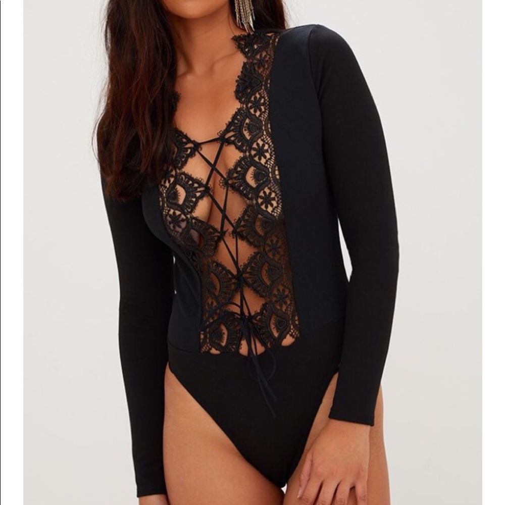 Black lace up + long sleeve bodysuit